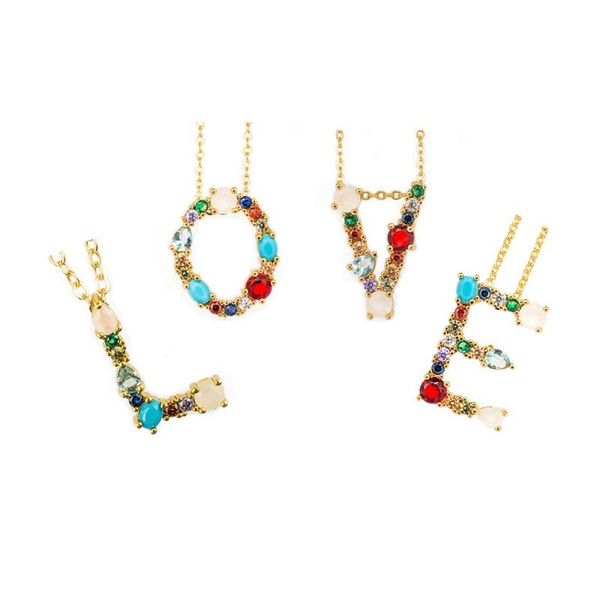

women large initial colorful rhinestones gold plated necklace 26 letter pendant personality fashion early spring 2020 trend, Silver