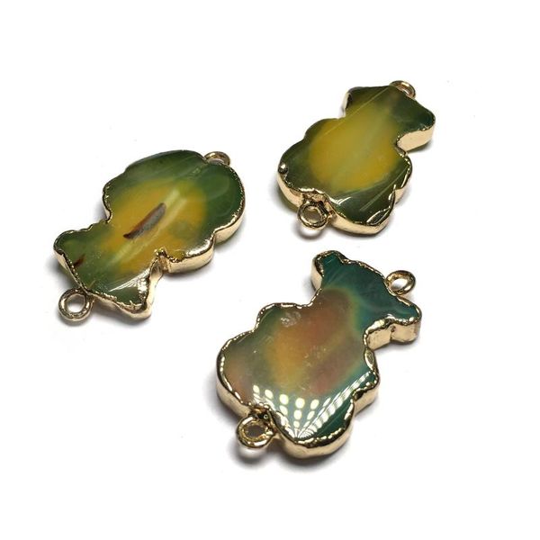 

bear-type natural stone yellow green agates pendant diy jewelry bulk semi precious stone gift size 16x30mm/20x37mm, Bronze;silver