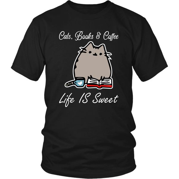 

cats books and coffee shirt - funny men women t-shirt with saying loose size tee shirt