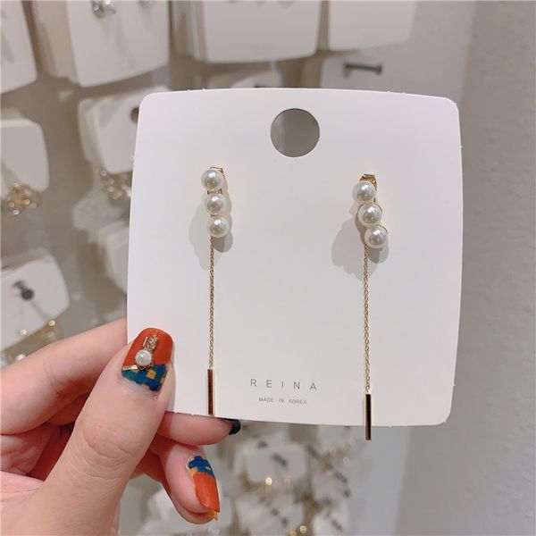 

stud fashion imitation pearl fine girl earrings french style two wearing temperament women long ladies, Golden;silver