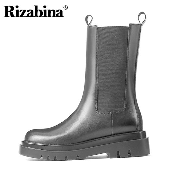 

rizabina new woman half short boots flat heel real leather women winter shoes fashion cool woman daily footwear size 34-39, Black