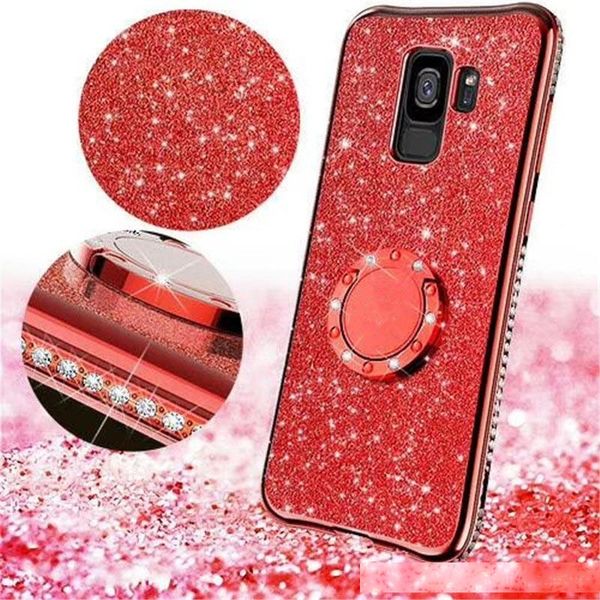 

full protection tpu glitter back ring phone shell rhinestone diamond electroplated bumper case for iphone apple 7 8plus xr x max for samsung