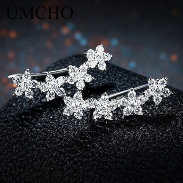 

umcho flowers real 925 sterling silver clear cubic zircon earrings for women girls daily fashion simple design fine jewelry, Golden;silver