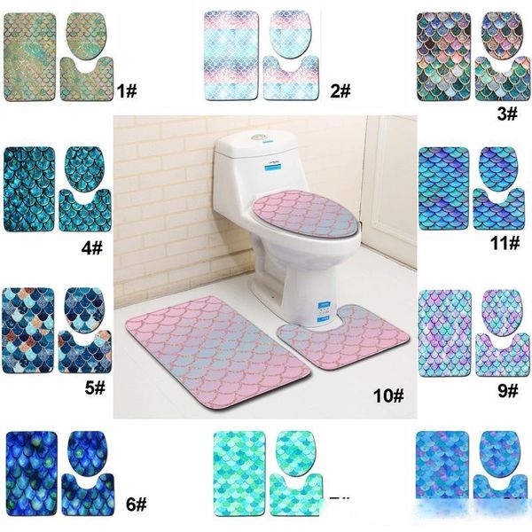 

fish scale printed bath mats 3pcs/set toilet floor mat slip-proof mat toilet cushion sets carpet doormat bathroom accessories 0001home