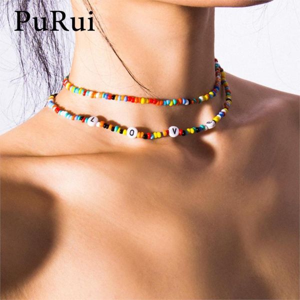 

chokers 2pcs bohemian colorful beads choker necklace set love letter boho chain for women fashion jewelry beach, Golden;silver