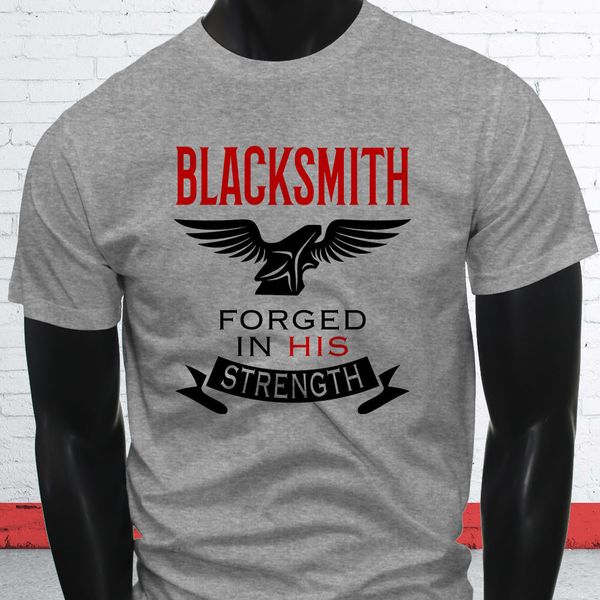 

2019 summer men o-neck print t-shirts hipster tee blacksmith forged in his strength jesus love path mens gray tee shirt