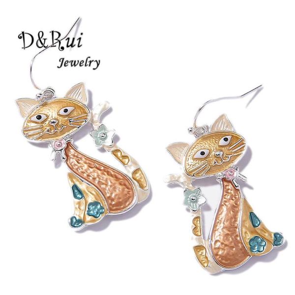 

original design silver color drop earring cute trendy enamel cat animal 2020 dangle earrings for women gift girls