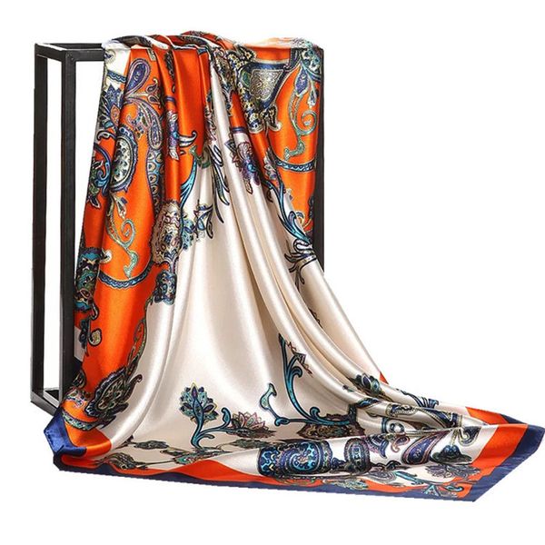 

new retro brand women silk scarf bandana fashion bohemian cashew pattern large square scarves hijab ladies wrap headband t200910, Blue;gray