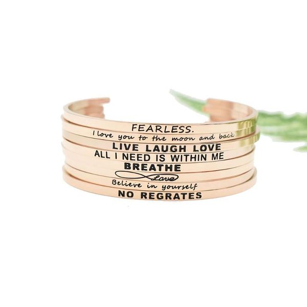 

rose gold bangle 3mm stainless steel positive inspirational bangle engraved quote for women, Black