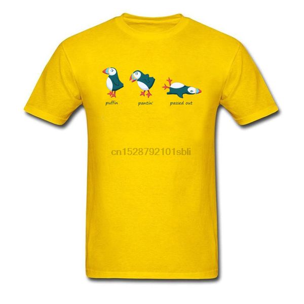 

funny t-shirt puffin pantin and passed out men tshirt yellow tees for summer mens t shirts kawaii bird print clothes xxxl