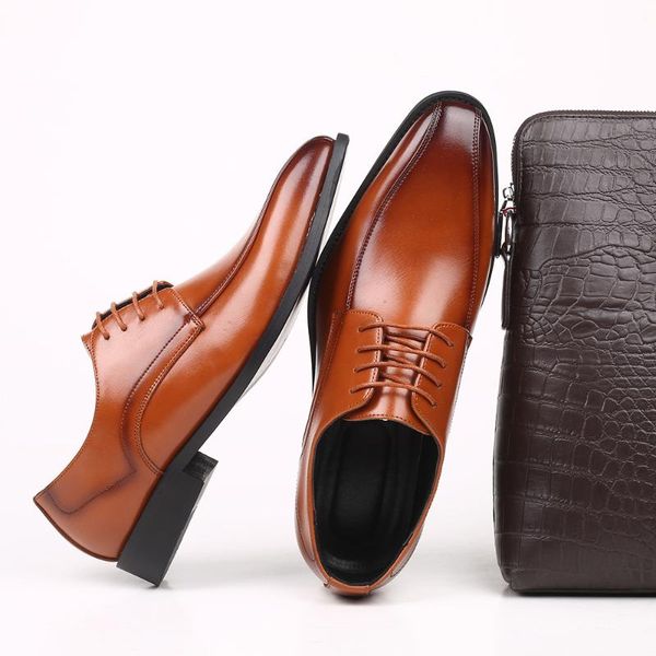 

autumn lace-up men leather shoes italian vintage formal dress shoes business office wedge big size loafers wedding oxfords 698, Black