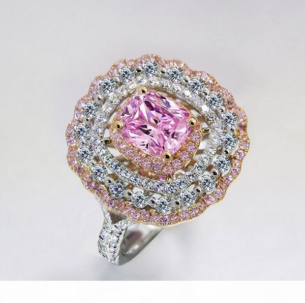 

k selling luxury jewelry handmade 18k white gold filled cushion shape pink sapphire cz diamond gemstones women wedding crown band r, Silver