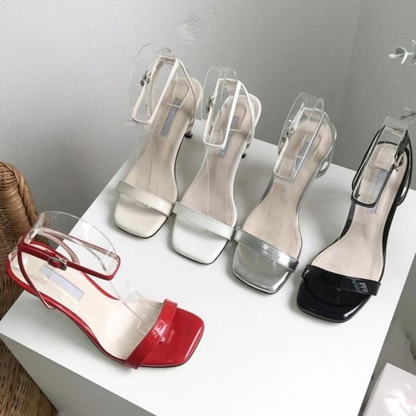 

high heels white sandals women summer 2020 rope ankle strap sandals ladies square toes classics women shoes a0086, Black