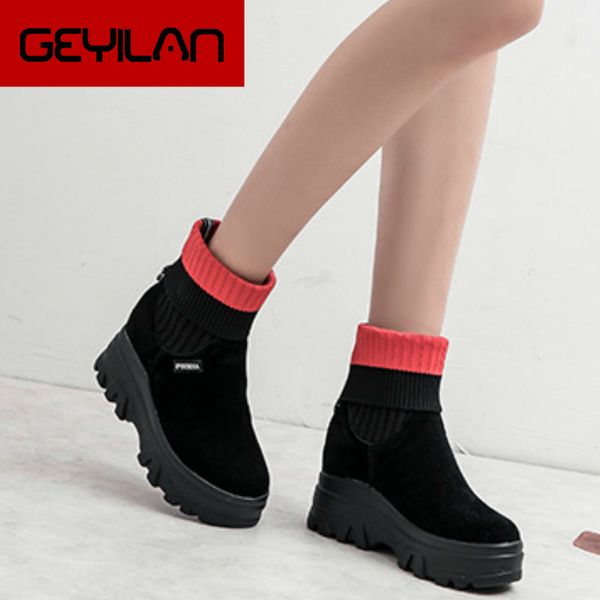 

2020 autumn new fashion casual female boots knit comfortable breathable lace women's boots thick with tube women's shoes s6-56, Black