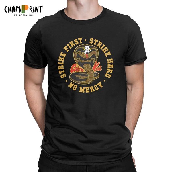 

cobra kai t-shirt нанести первый удар удар hard no mercy logo мужские футболки snake karate dojo аниме творческое тройники идея подарка одеж