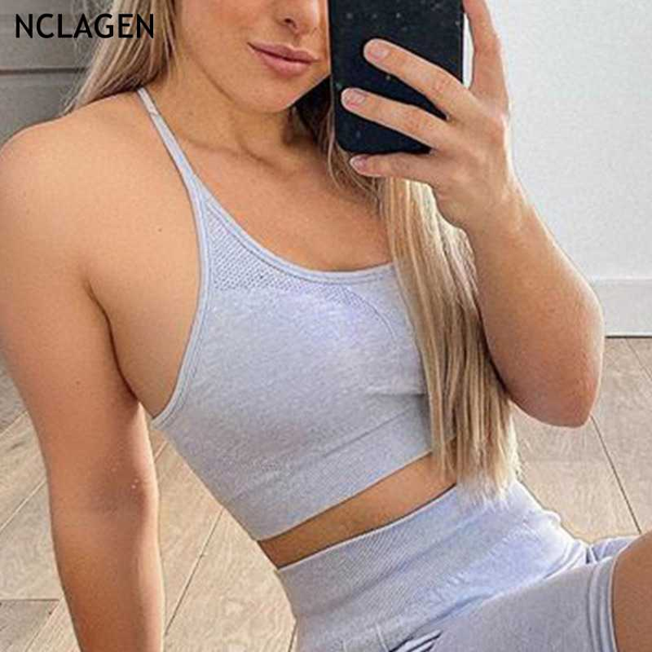 

nclagen спорт бюстгальтер tight бег дышащий вязаная бесшовные женщины йога одежда gym спорт тренировка обучение crop top холтер, White;black
