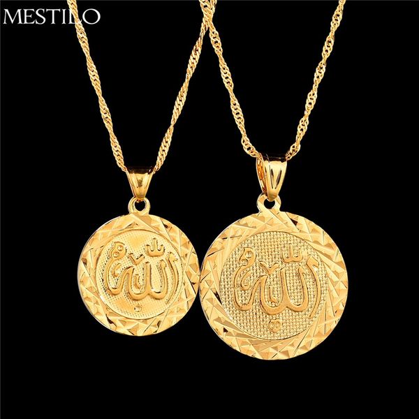 

mestilo new punk 18kgp gold chain geometric round necklaces pendant for women mens long necklace arab muslim islam jewelry, Silver