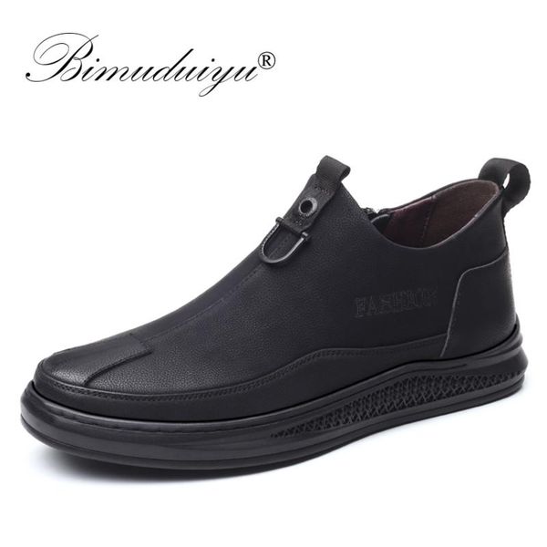 

bimuduiyu autumn casual boots men comfortable leather boots zipper side ankle black waterproof sneakers