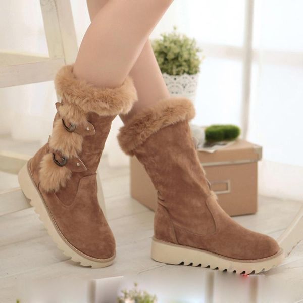 

winter women shoes leisure flock casual shoes round toe buckle keep warm snow rubber flock boots with plush inside botas mujer, Black