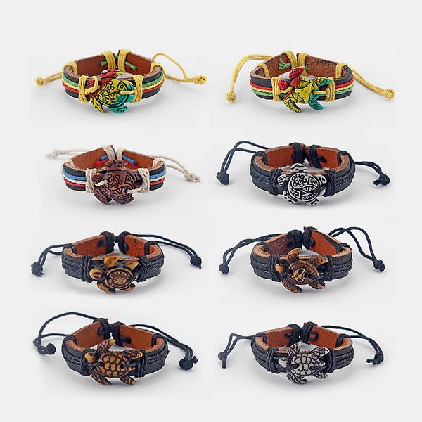 

1pcs tortoise white/brown/rasta tribal sea surfer charm turtle leather bracelet surf bangle, Red;blue