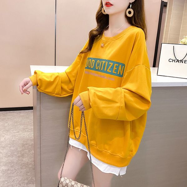 

autumn new korean style loose large size women's clothing all-match round sweater sweaterneck letter printing thin sweater 200kg mm dtv, Black