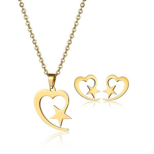 

нержавеющая сталь chic полые сердца linked star комплект ювелирных изделий romantic крошечные сердца ожерелье серьги для новобрачных валенти, Silver