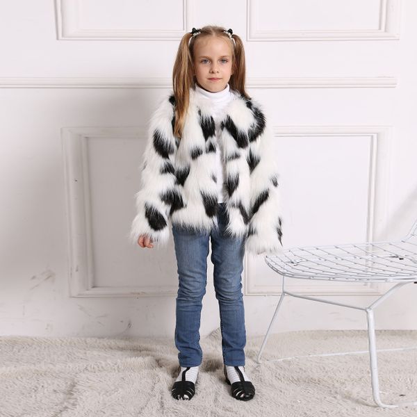 

2020 new mommy and me winter outwear / black and white colors mixed fur coat / faux fur jacket, Blue