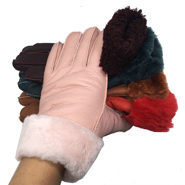 

five fingers gloves women winter leather real fur warm female ladies genuine mittens thicken fashion outdoor g56, Blue;gray