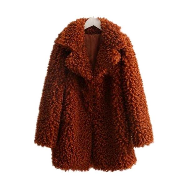 

women's fur & faux women winter overcoat long sleeve teddy coat jacket fashion lamb thick warm outwear, Black