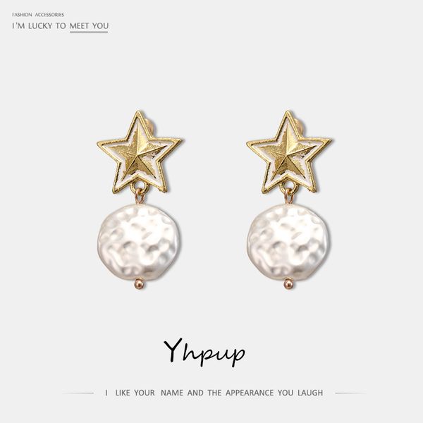 

dangle & chandelier yhpup statement baroque pearls zinc alloy earrings star geometric brincos for female elegant jewelry gift, Silver