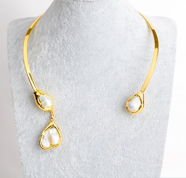 

white keshi pearl 18 k yellow golden plated choker necklace 0927, Silver