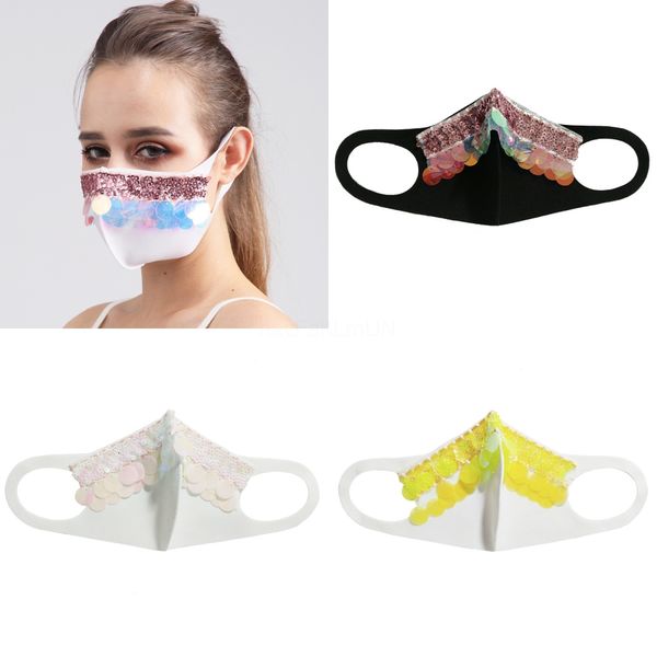 

colour sequined bling bling sequin protective mask dustproof washable windproof reuse face mask elastic earloop mouth mask#286, Black