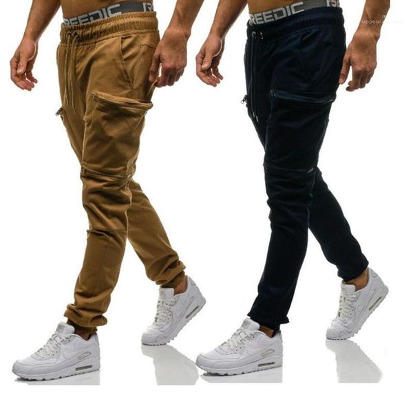 

pocket stitching casual trousers male athletic cotton elastic rope pulling designer trousers men s pants men's fitness sweatpants, Black