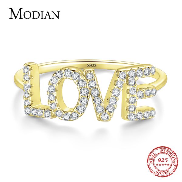 

modian 2020 new arrivals classic fashion cz letters love ring ins style jewelry for women 100% 925 sterling silver finger rings, Golden;silver