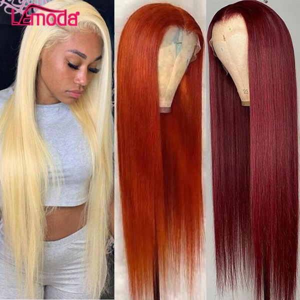 

lace wigs 30 inch blonde 613 frontal wig orange ginger front straight peruvian remy burgundy 99j human hair colored, Black;brown