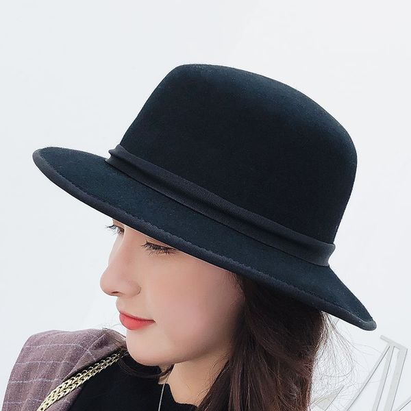 

wide brim hats bingyuanhaoxuan 2021 autumn and winter men women fedoras 100%wool sunshade cap butterfly cowboy england jazz hat, Blue;gray
