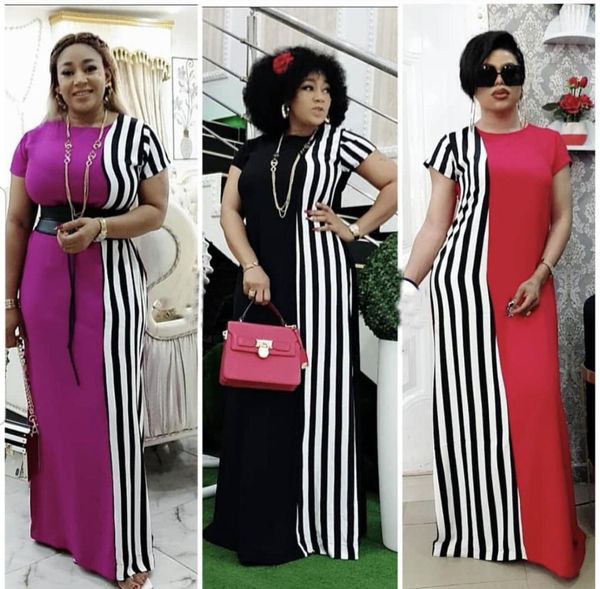 

panelled striped crew neck dress fashion maxi dress womens 2020 designer luxury casual dresses summer short sleeve, Black;gray