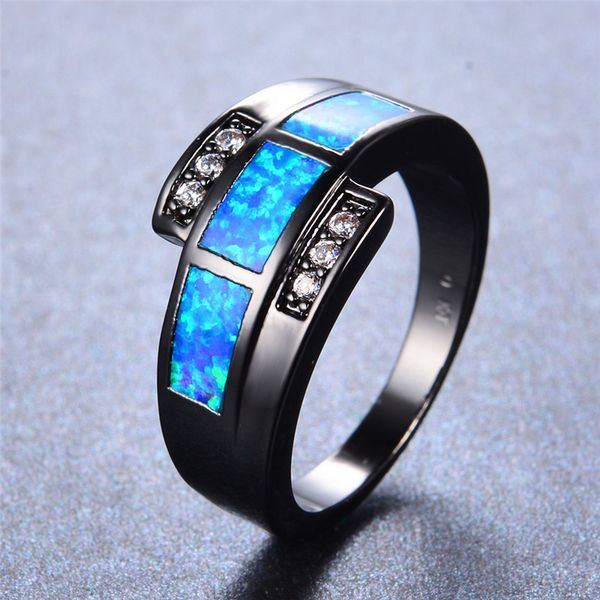 

wedding rings unique female blue white fire opal ring fashion 14kt black gold for women promise love engagement, Slivery;golden