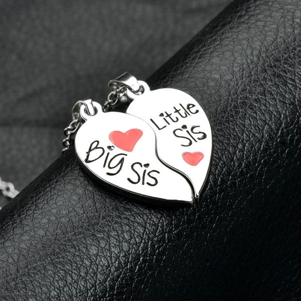 

pendant necklaces 2 pcs/set big little sisters necklace for women girls heart shape chain bff forever jewelry gifts, Silver