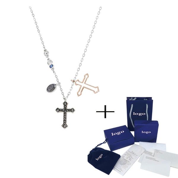 

fashion swa with exquisite mix and match cross pendant ladies clavicle necklace valentine's day girlfriend jewelry souvenir gift, Silver