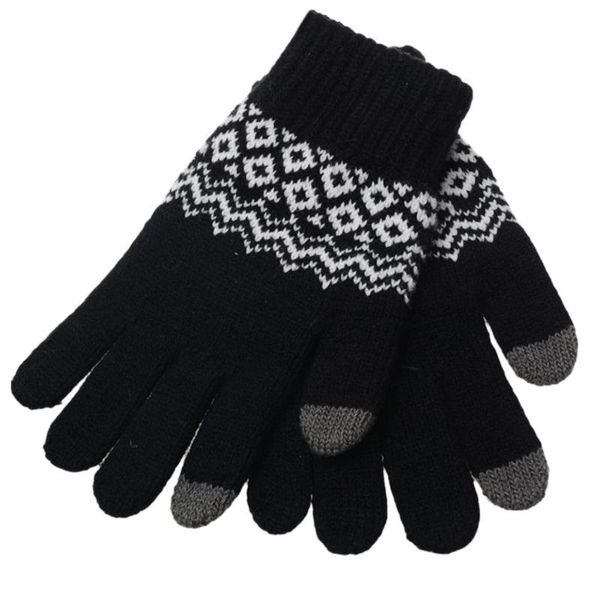 

five fingers gloves missky women winter jacquard knitted touch screen full finger for female, Blue;gray
