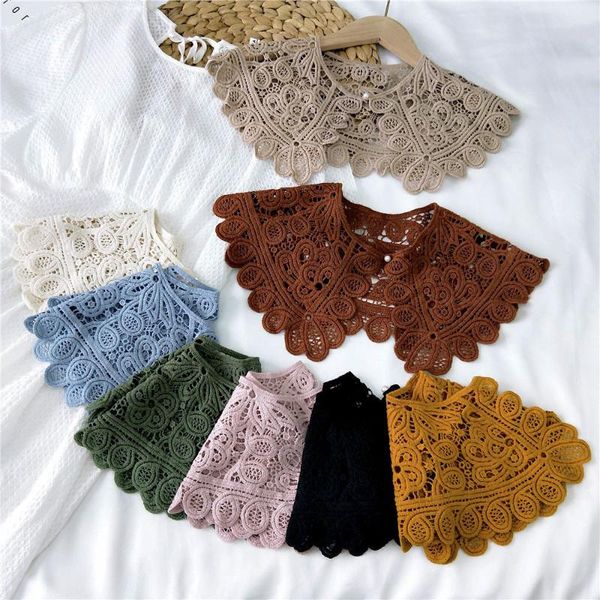 

2020 new autumn winter black white floral lace cotton neck shawl wrap women knit warm fake collar scarfs for ladies poncho cape, Blue;gray