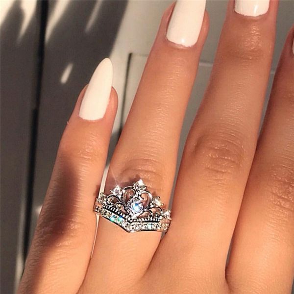 

wedding rings fashion jewelry ladies glamour crown ring eight heart zircon anniversary, Slivery;golden