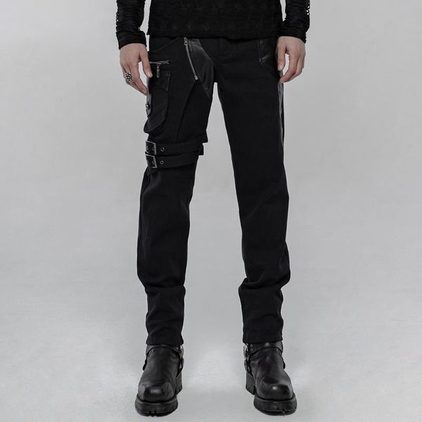 

men's pants punkrave punk personality trousers handsome fashion removable pocket nails decorated daily long, Black