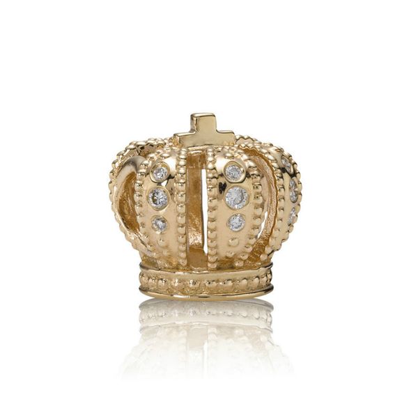 

new 100% 925 sterling silver 1:1 authentic 750453d majestic crown, gold charm, 0.108ct tw hvs diamonds beaded diy bracelet gift, Black