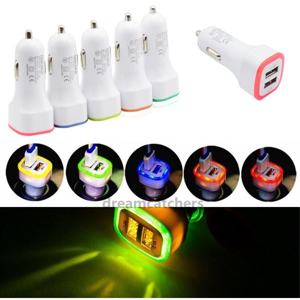 

5v 2.1a dual usb ports led light car charger adapter universal charing adapter for iphone samsung s7 htc lg cell phone