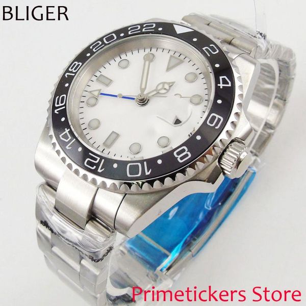 

wristwatches sapphire crystal 40mm white sterile dial black ceramic bezel gmt luminous automatic movement men's watch, Slivery;brown