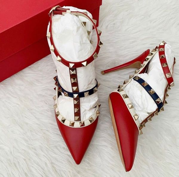 

fashion originals rock studs pumps pointed toe women high heels ankle strap lady party wedding rivets bridal shoes eu35-43, Black