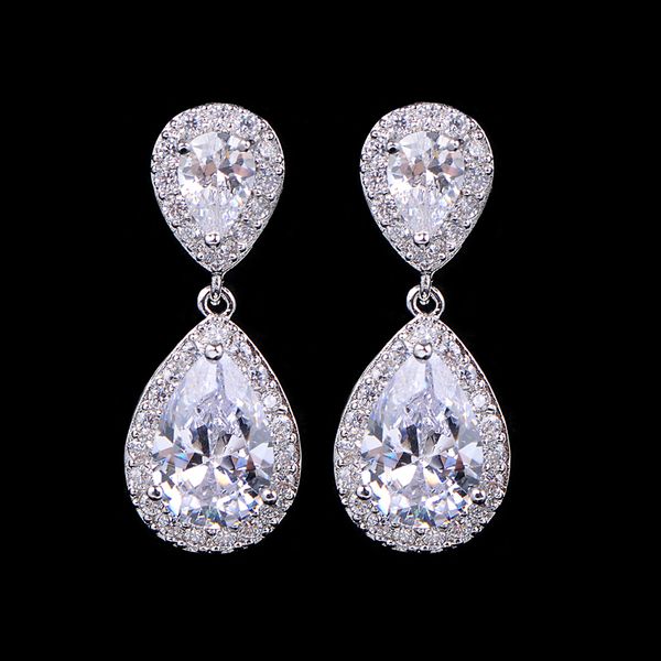 

uilz zircons classic water drop shaped cubic zirconia crystal bridal earrings wedding jewelry for brides bridesmaid ue091, Silver