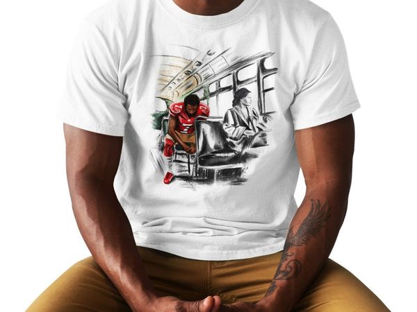 

colin kaepernick rosa parks - stand by sitting - white t-shirt